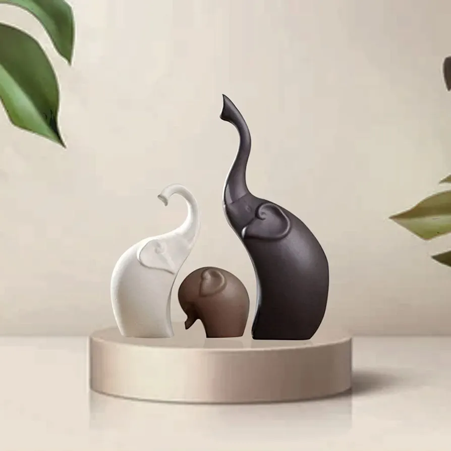 Elephant family ceramic home decor