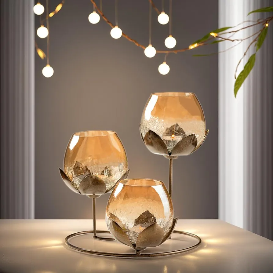 Lotus candle holder with 3 glass